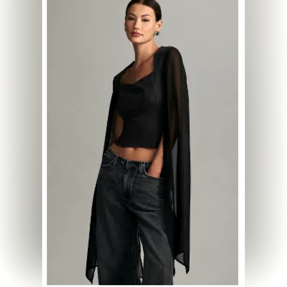 Anthropologie DOLAN LONG FLAIR SHEER-SLEEVE TOP Small Black NWT
